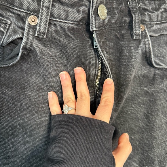 Zara Black Distressed Ripped Knee High Waisted Wide Leg Jeans Cuffed Denim - Picture 6 of 16